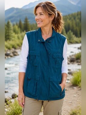 TRAVELSMITH Travel/Utility vest Size 1X. Deep teal. Nylon. Multi pocket. Outdoor